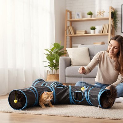 Tunnel de Jeu pour Chat 130x110cm Modulable - Cachette d'Exploration 2 Formats | Miaou&Co