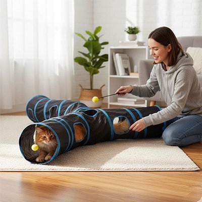 Tunnel de Jeu pour Chat 130x110cm Modulable - Cachette d'Exploration 2 Formats | Miaou&Co
