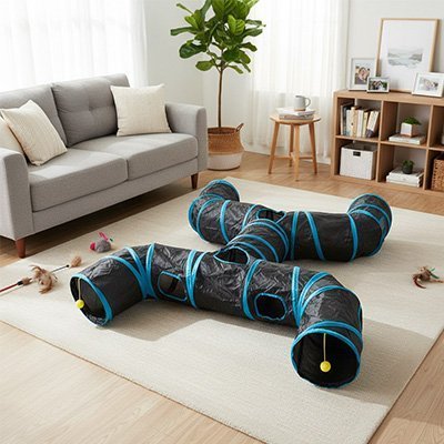 Tunnel de Jeu pour Chat 130x110cm Modulable - Cachette d'Exploration 2 Formats | Miaou&Co