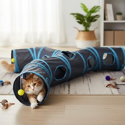 Tunnel de Jeu pour Chat 130x110cm Modulable - Cachette d'Exploration 2 Formats | Miaou&Co